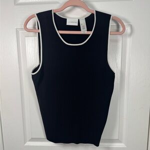 Liz Claiborne Black Knit Sleeveless Top with White Trim